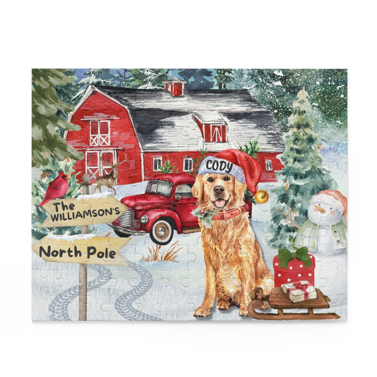 Personalized Golden Retriever Christmas Puzzle (120 - 252, 500-Piece) Golden Retriever Dog Mom or Dad Gift Idea, Gift Box Included