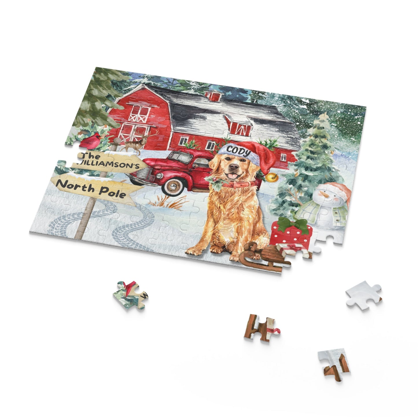 Personalized Golden Retriever Christmas Puzzle (120 - 252, 500-Piece) Golden Retriever Dog Mom or Dad Gift Idea, Gift Box Included