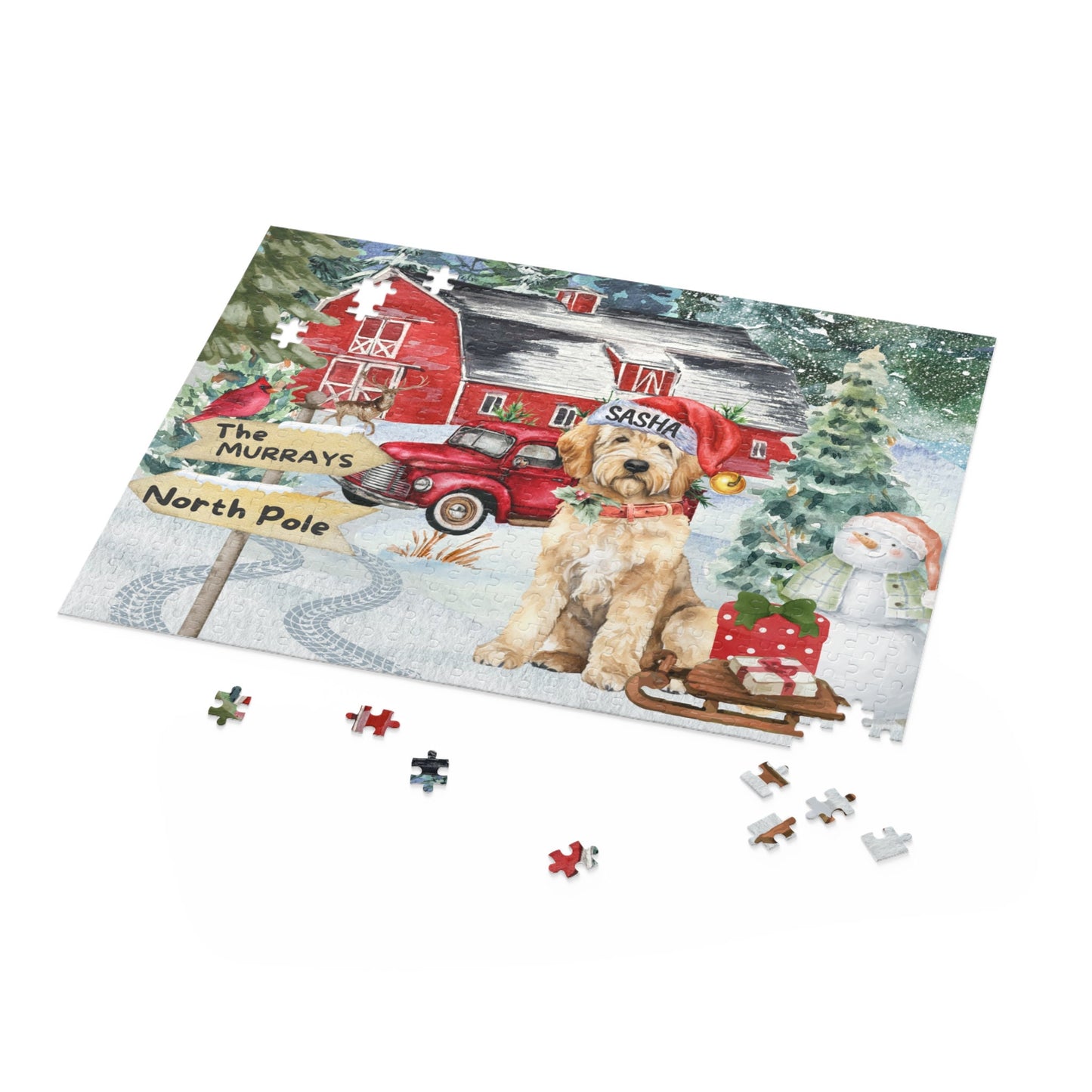 Personalized Goldendoodle Labradoodle Christmas Puzzle (120 - 252, 500-Piece) Doodle Dog Mom or Dad Gift Idea, Gift Box Included