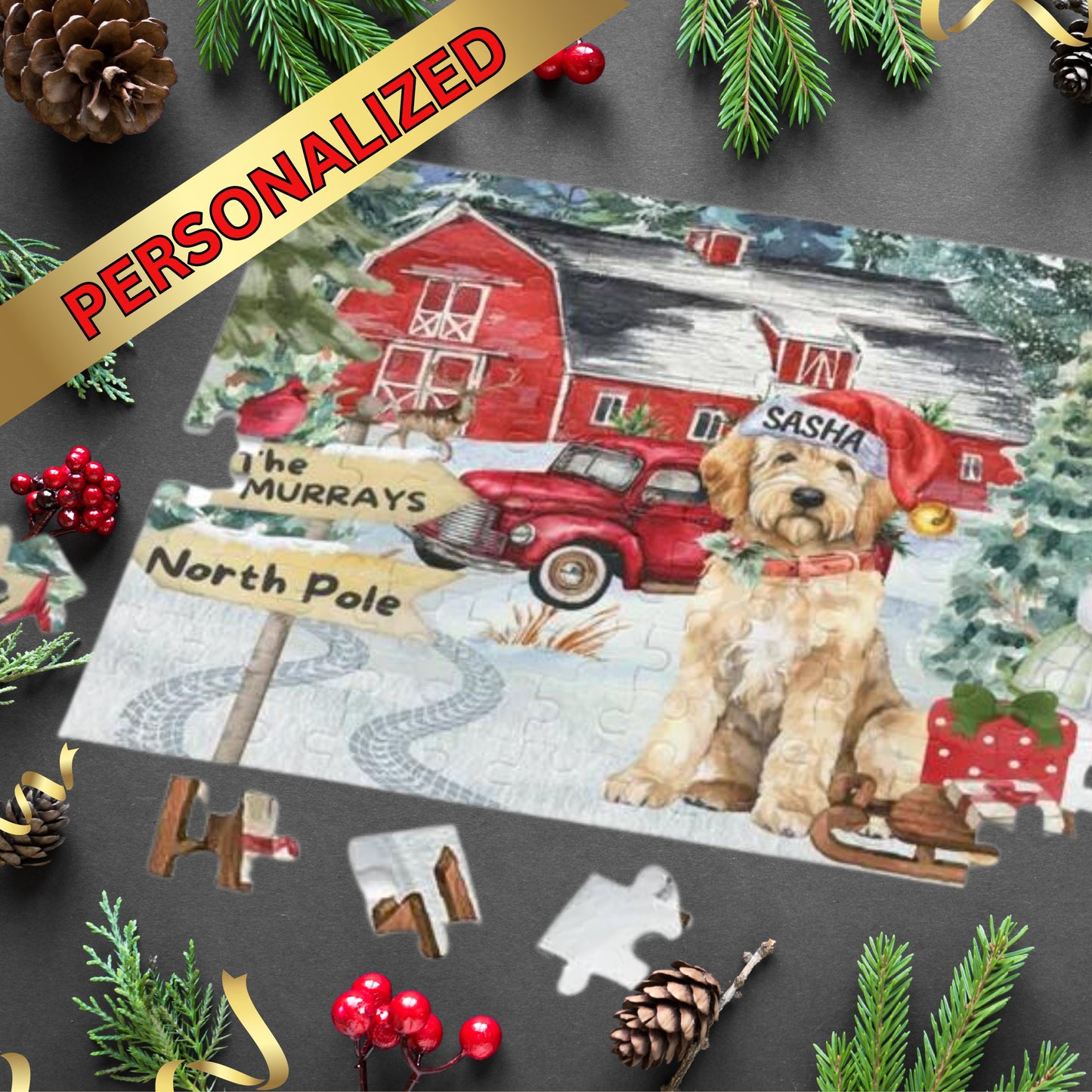 Personalized Goldendoodle Labradoodle Christmas Puzzle (120 - 252, 500-Piece) Doodle Dog Mom or Dad Gift Idea, Gift Box Included