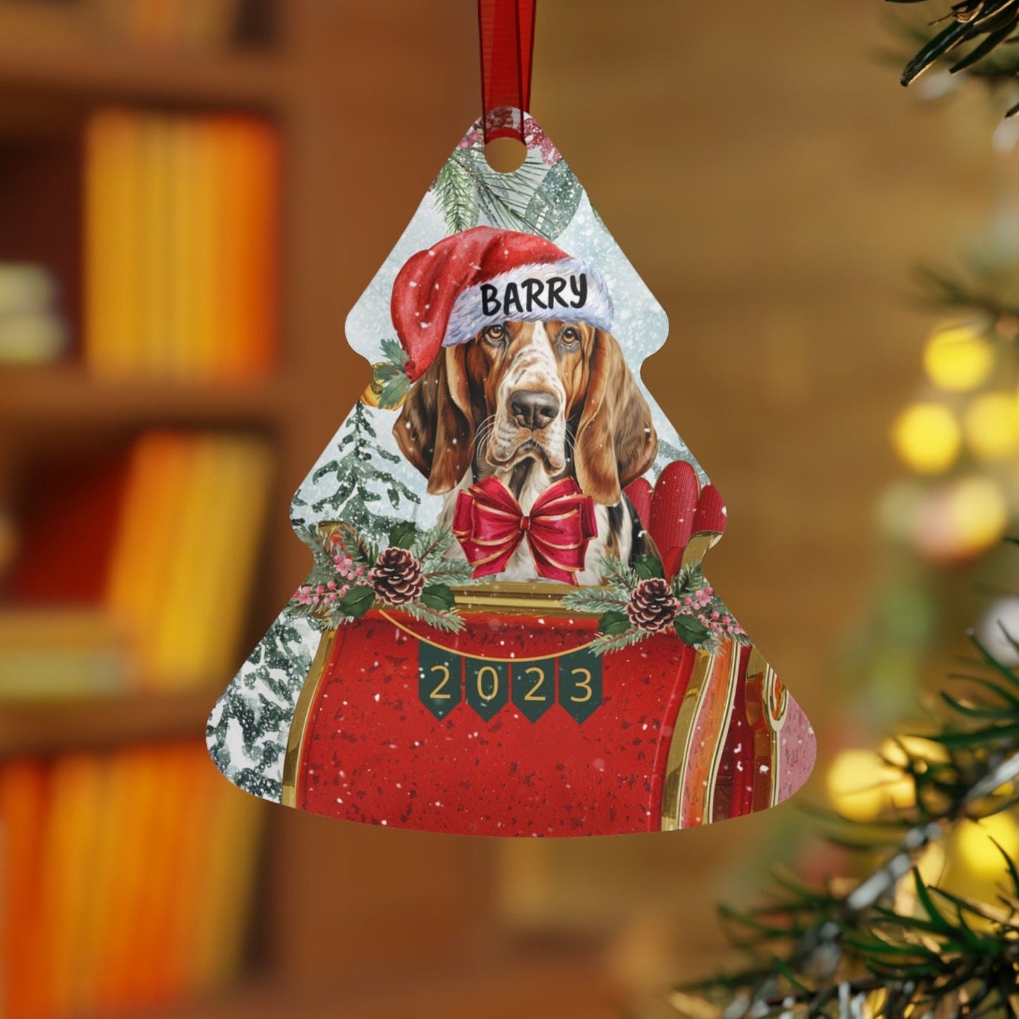 Personalized Basset Hound Christmas Ornament - Basset Hound Dog Mom Gift, Custom Basset Hound Keepsake Gift, Hound Dog Aluminum Or