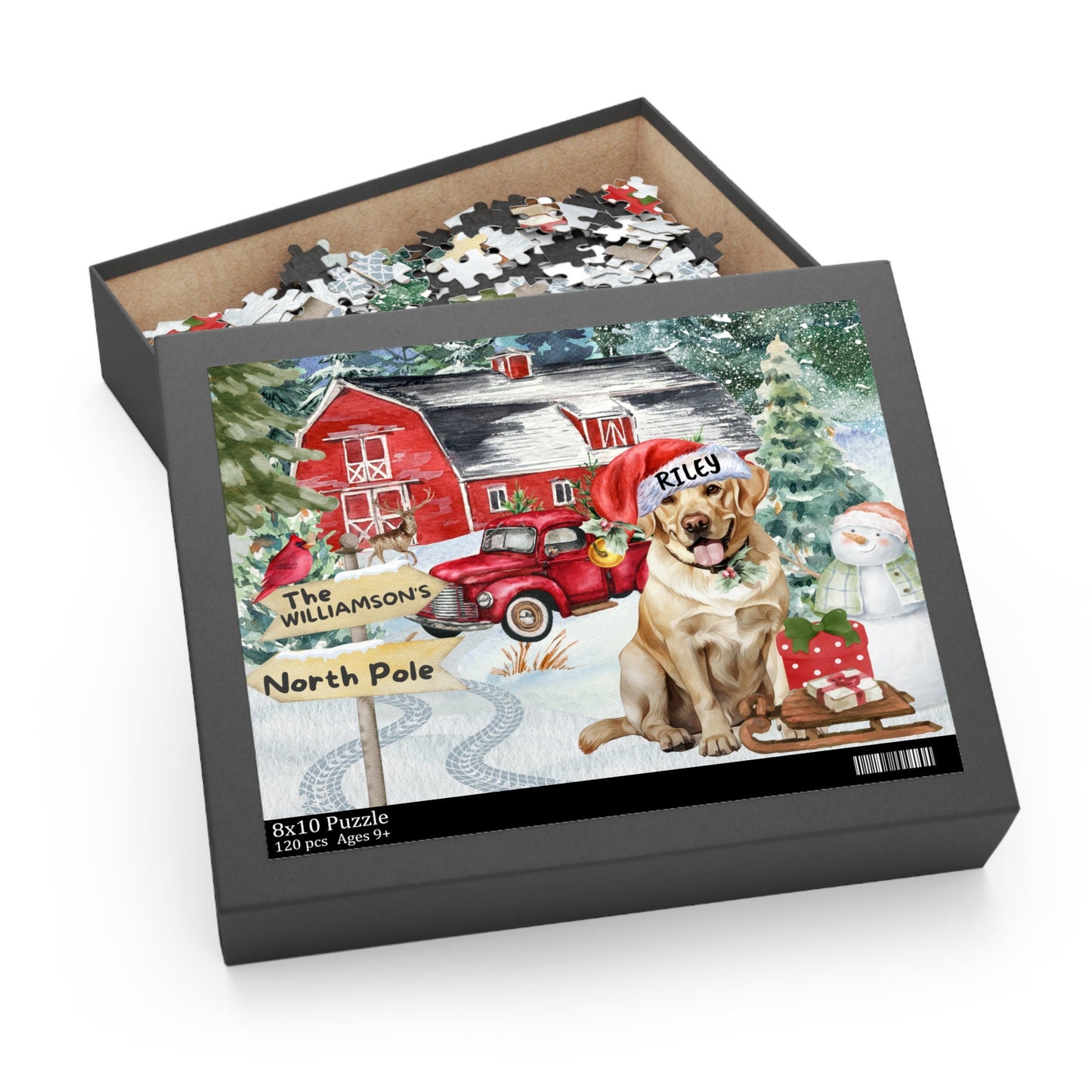 Personalized Yellow Labrador Retriever Christmas Puzzle (120 - 252, 500-Piece) Labrador Retriever Dog Mom or Dad Gift Idea, Gift Box