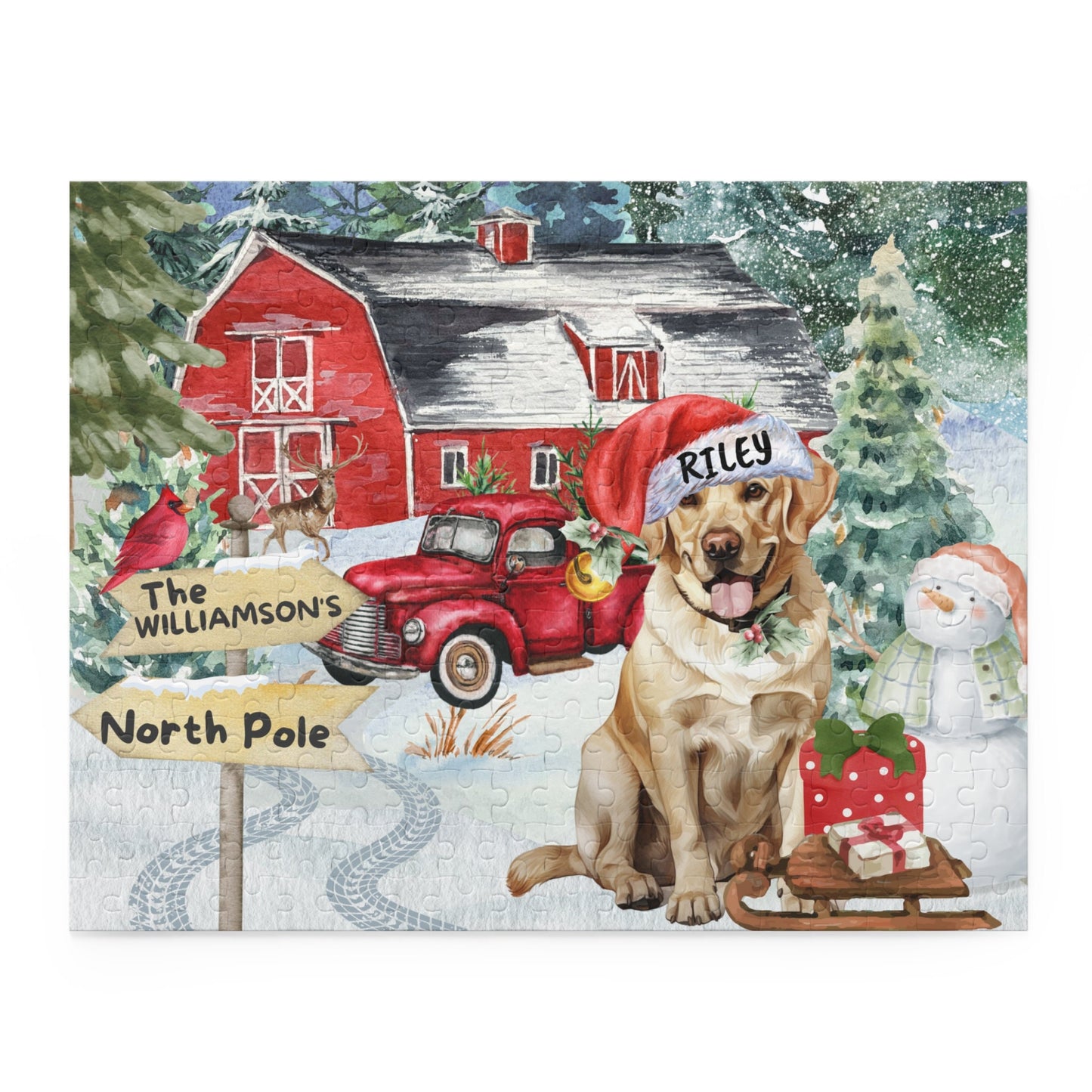 Personalized Yellow Labrador Retriever Christmas Puzzle (120 - 252, 500-Piece) Labrador Retriever Dog Mom or Dad Gift Idea, Gift Box