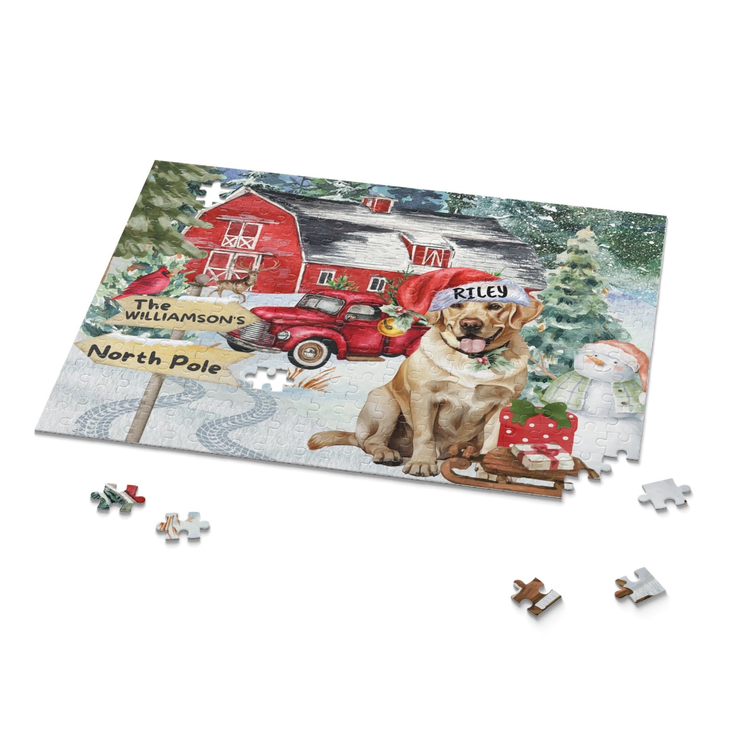 Personalized Yellow Labrador Retriever Christmas Puzzle (120 - 252, 500-Piece) Labrador Retriever Dog Mom or Dad Gift Idea, Gift Box