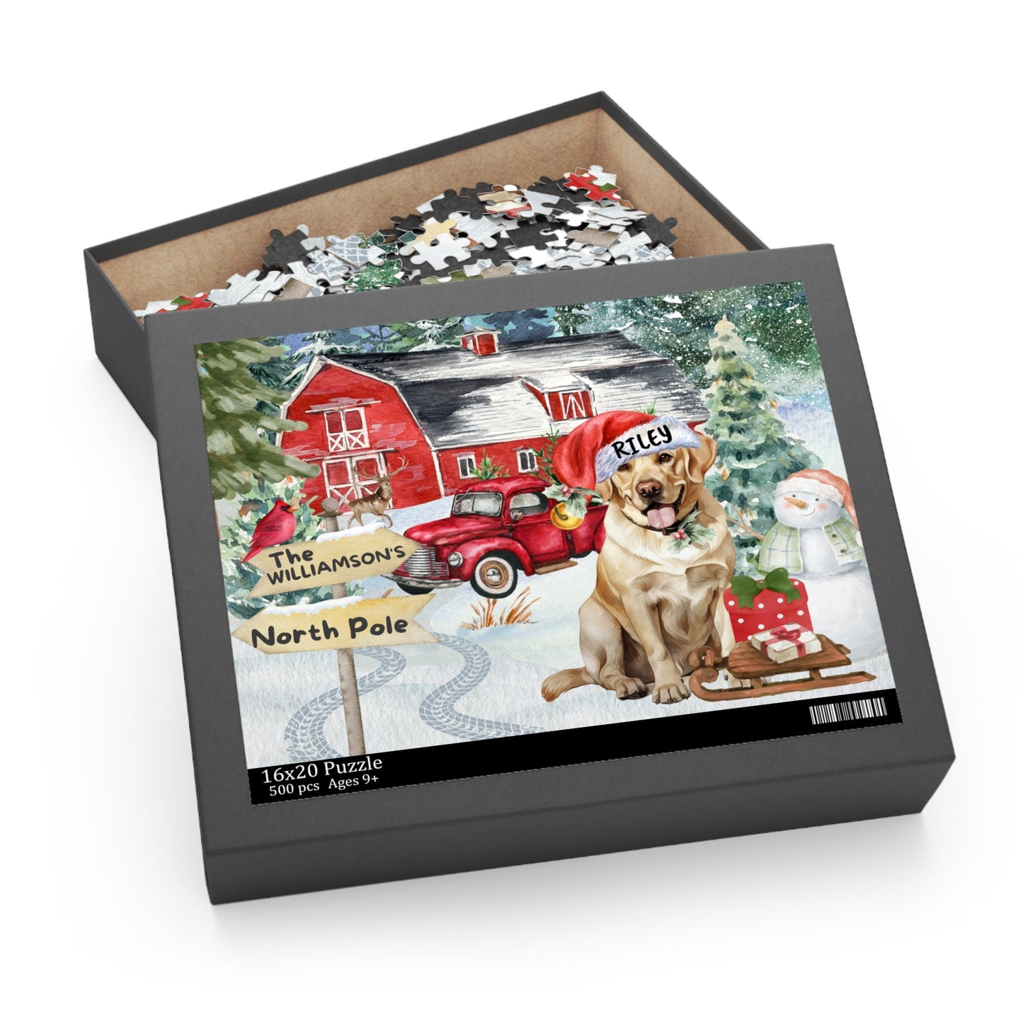 Personalized Yellow Labrador Retriever Christmas Puzzle (120 - 252, 500-Piece) Labrador Retriever Dog Mom or Dad Gift Idea, Gift Box