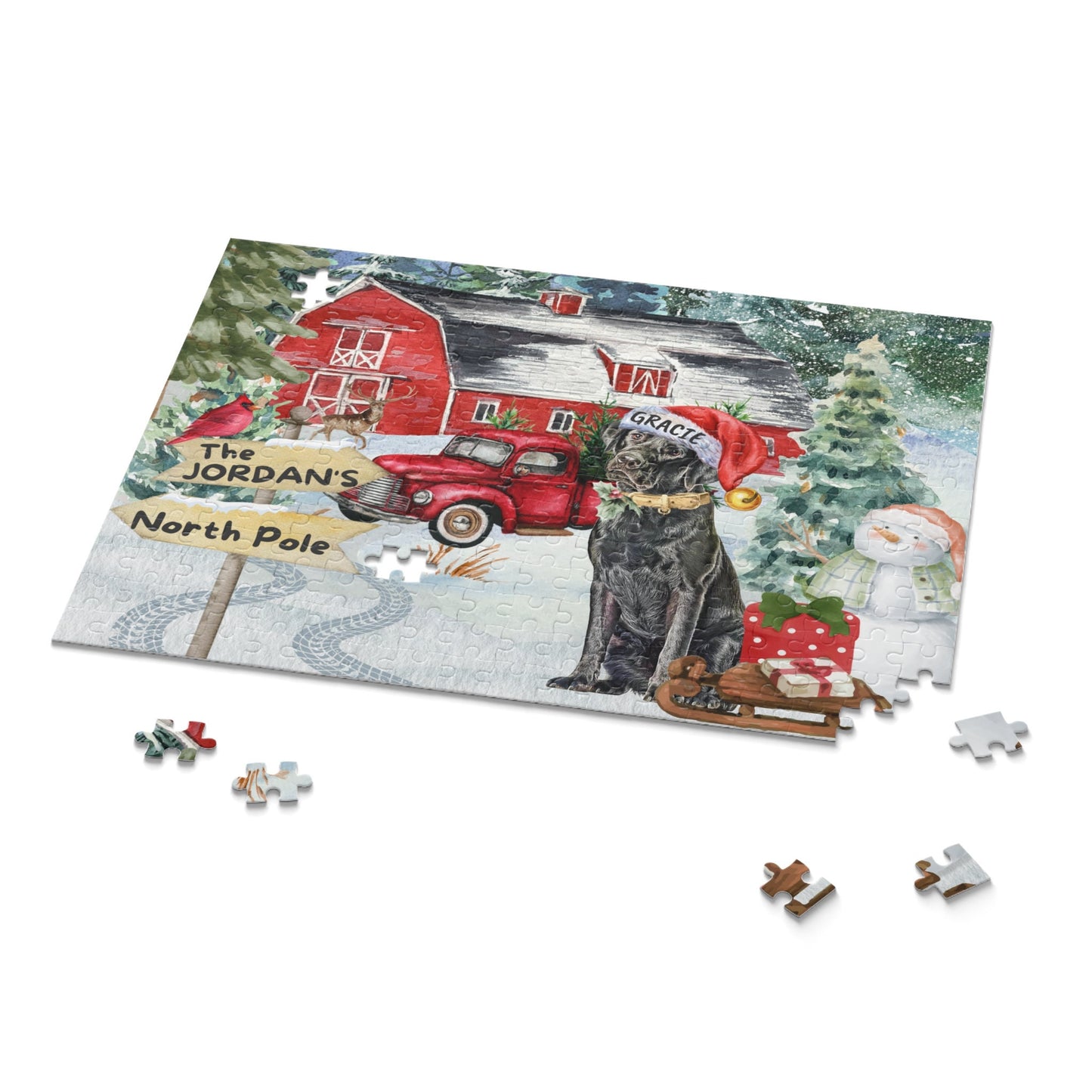 Personalized Black Labrador Retriever Christmas Puzzle (120 - 252, 500-Piece) Black Lab Dog Mom or Dad Gift Idea, Gift Box Include