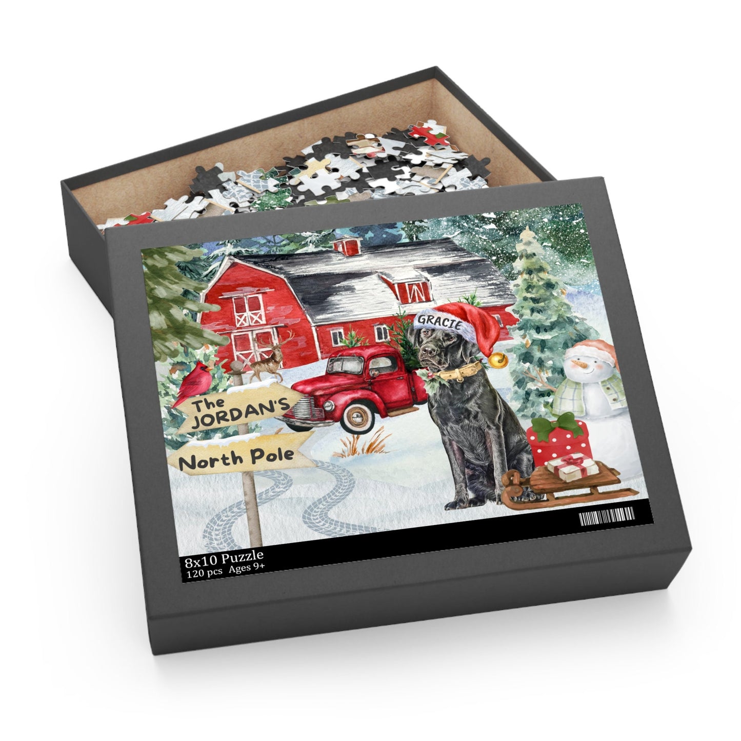 Personalized Black Labrador Retriever Christmas Puzzle (120 - 252, 500-Piece) Black Lab Dog Mom or Dad Gift Idea, Gift Box Include