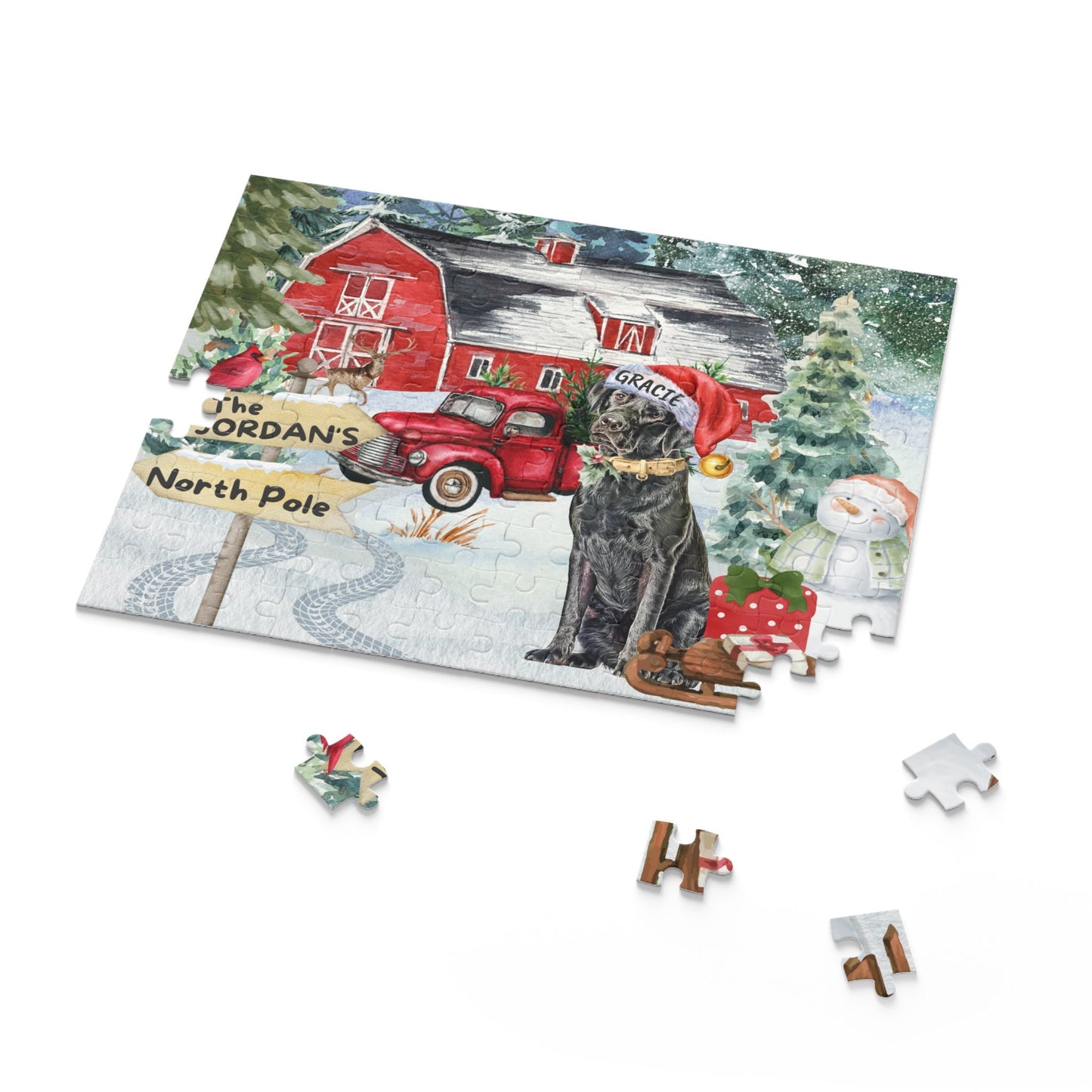 Personalized Black Labrador Retriever Christmas Puzzle (120 - 252, 500-Piece) Black Lab Dog Mom or Dad Gift Idea, Gift Box Include