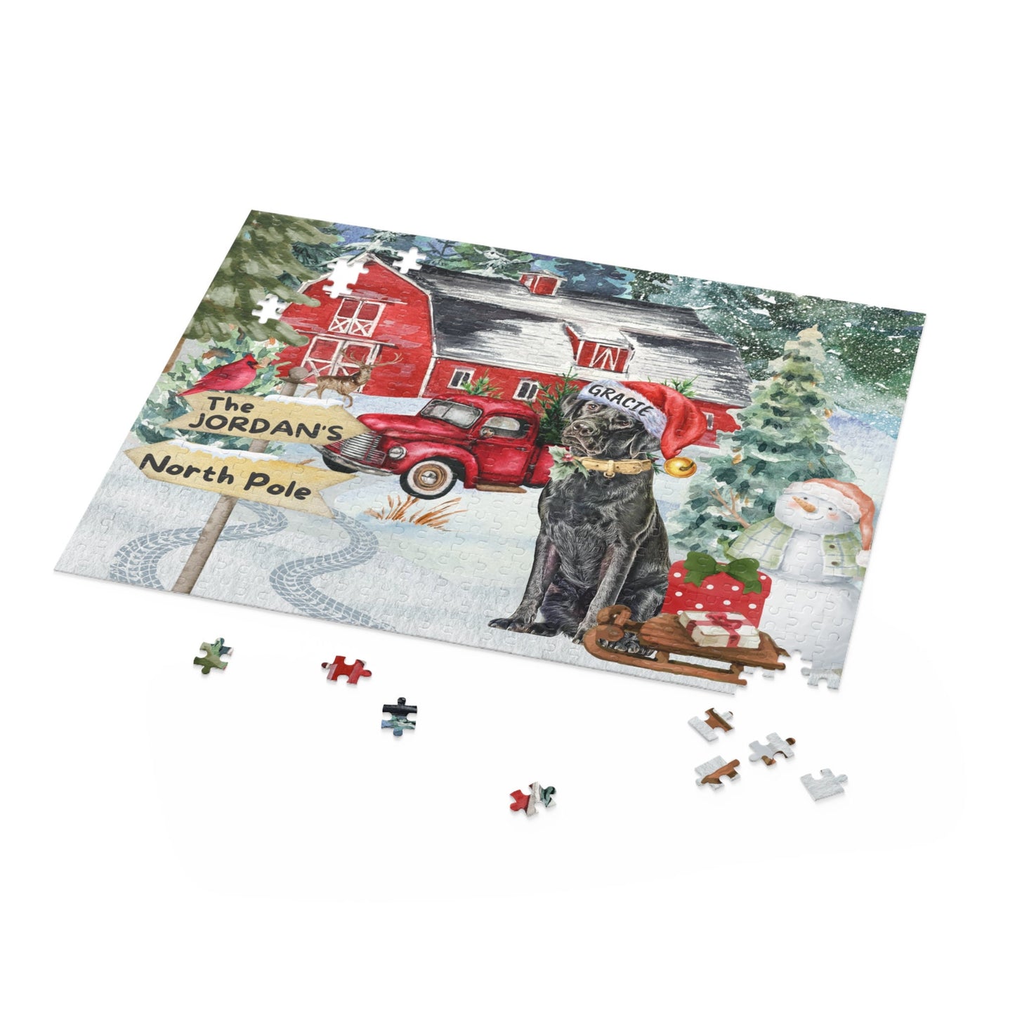 Personalized Black Labrador Retriever Christmas Puzzle (120 - 252, 500-Piece) Black Lab Dog Mom or Dad Gift Idea, Gift Box Include