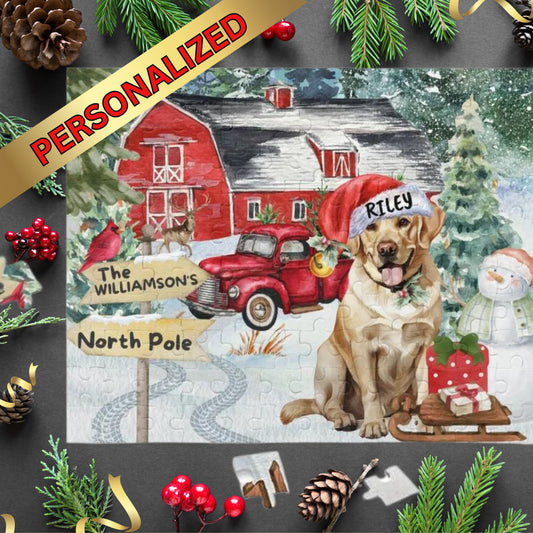 Personalized Yellow Labrador Retriever Christmas Puzzle (120 - 252, 500-Piece) Labrador Retriever Dog Mom or Dad Gift Idea, Gift Box