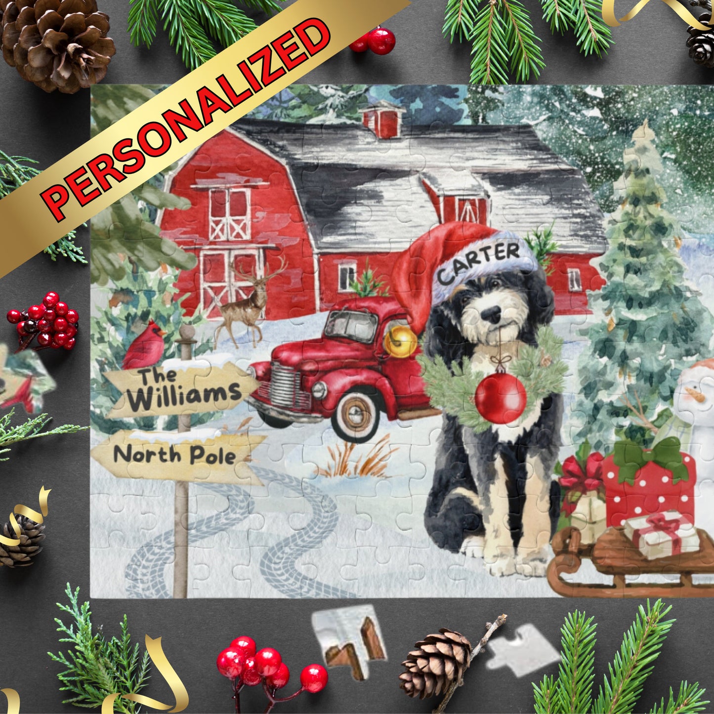 Personalized Bernedoodle Dog Gift Puzzle (120 - 252, 500-Piece) Perfect Christmas Gift for Any Doodle Lover, Gift Box Included