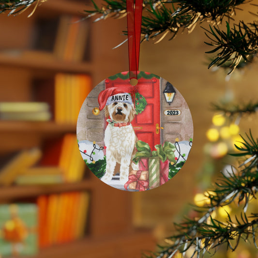 Personalized Goldendoodle - Labradoodle Christmas ornament,White Apricot, Red Doodle Dog Metal Ornament, Doodle Dog Mom Dad Gift I