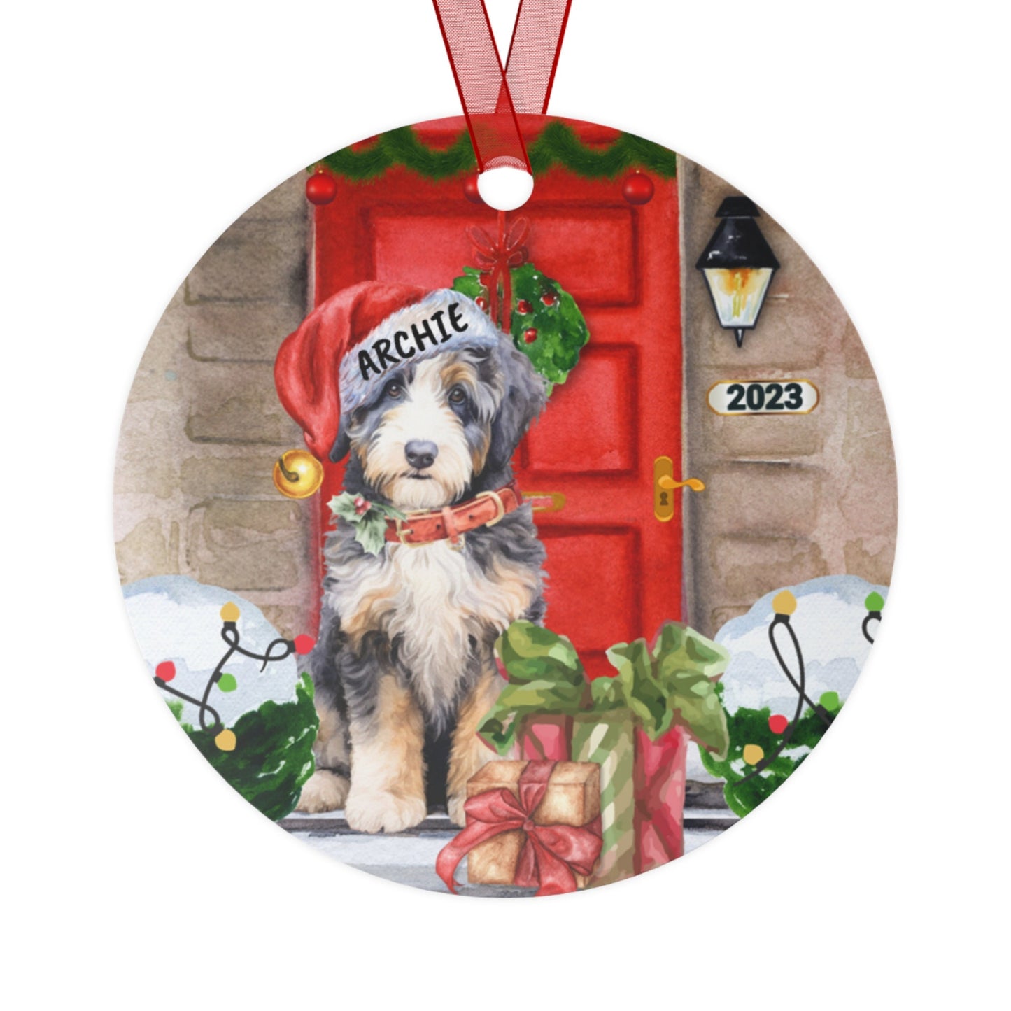 Personalized Doodle - Bernedoodle, Aussiedoodle Christmas Metal Ornament, Doodle Mom Gift Idea, Double Sided Print, Kepsake Orname