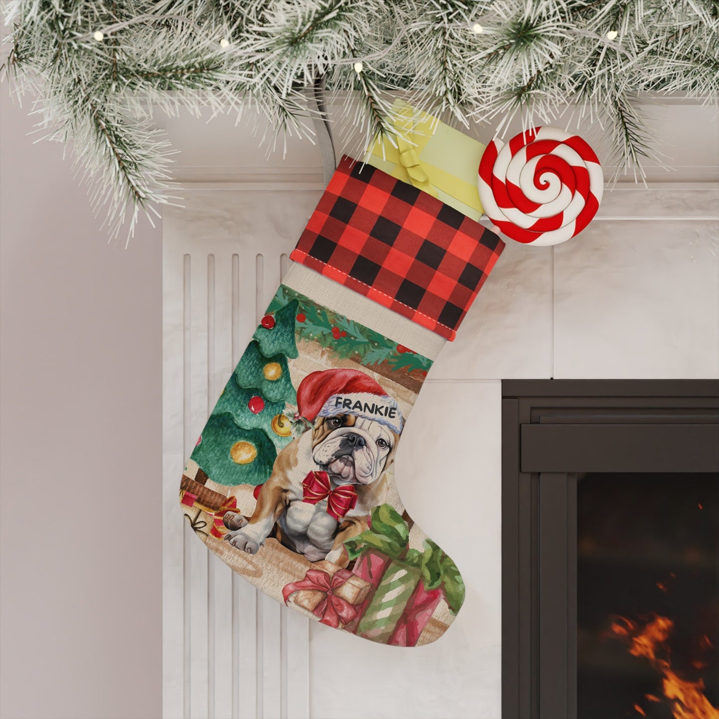 Personalized English Bulldog Christmas Stocking - English Bulldog Mom or Dad Gift, Custom English Bulldog Burlap/Linen Keepsake St