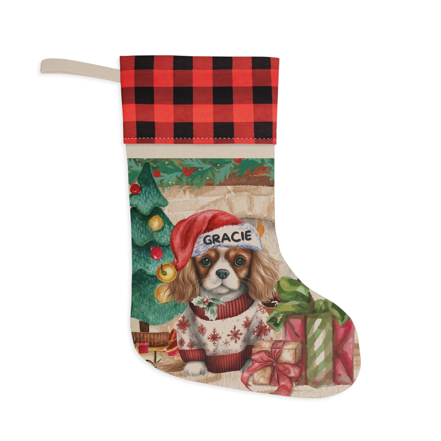 Cavalier King Charles Dog Personalized Christmas Stocking - Custom Dog Burlap/Linen Stocking, Cavalier King Charles Mom Gift Home