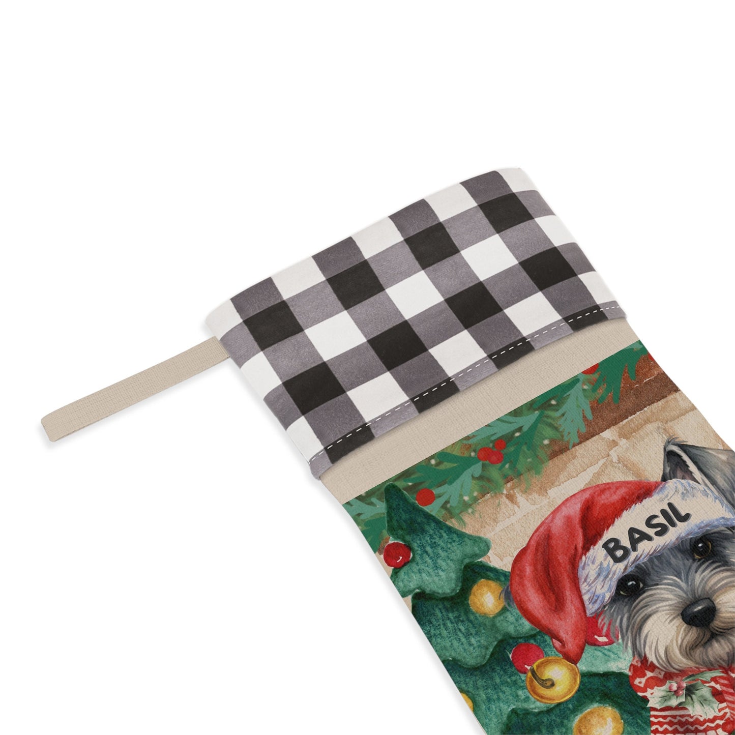 Personalized Miniature Schnauzer Dog Christmas Stocking - Custom Schnauzer Burlap/Linen Stocking, Schnauzer Mom Gift, Dog Christma