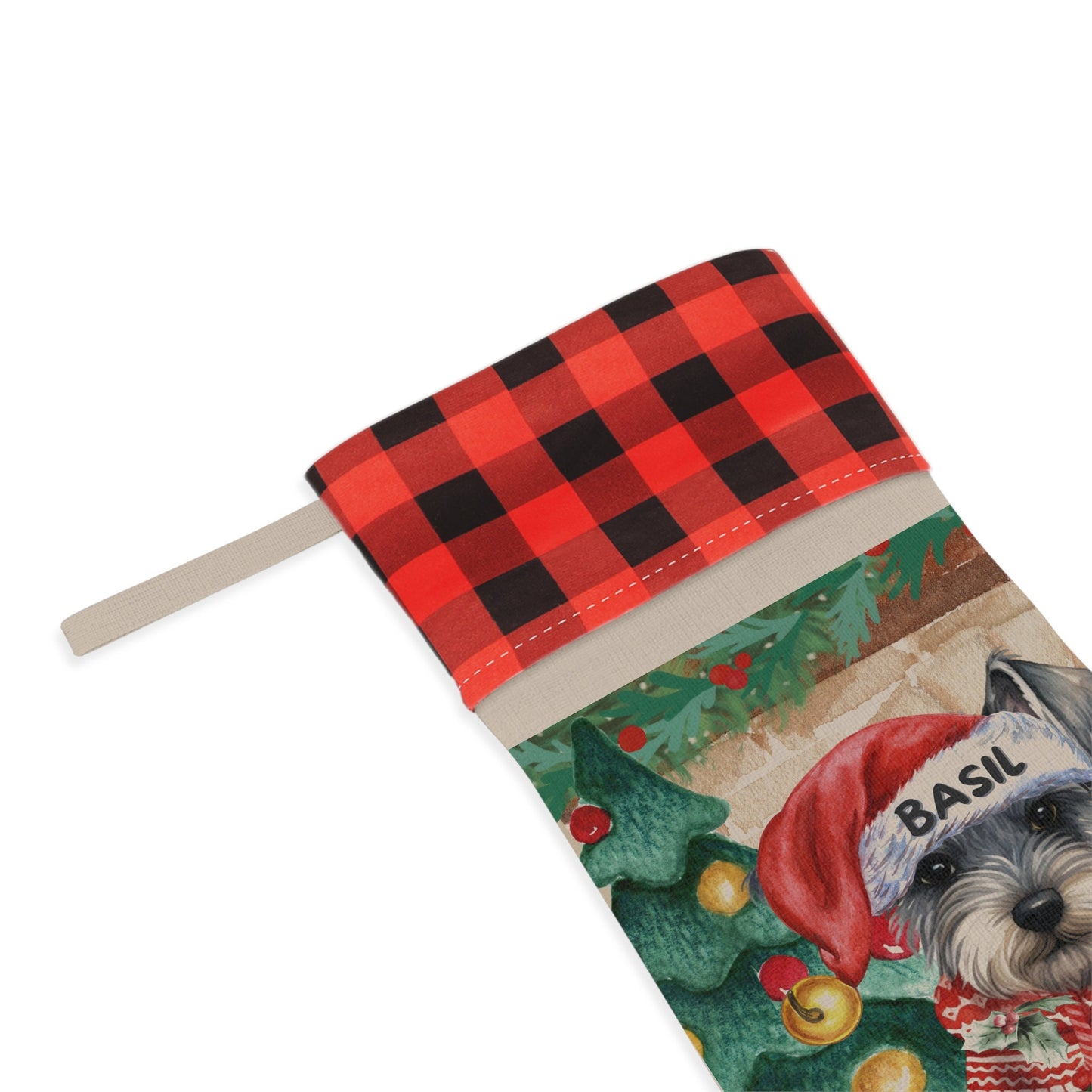 Personalized Miniature Schnauzer Dog Christmas Stocking - Custom Schnauzer Burlap/Linen Stocking, Schnauzer Mom Gift, Dog Christma