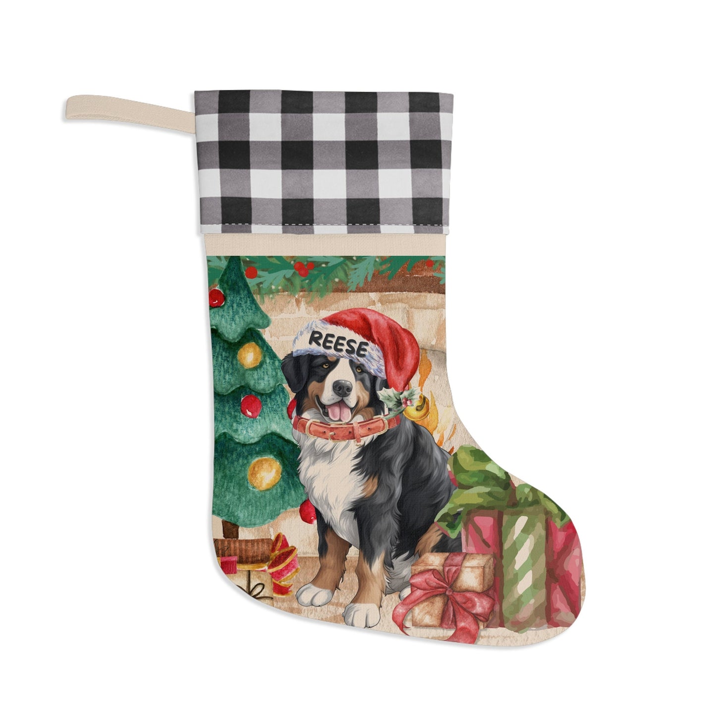 Bernese Mountain Dog Christmas Stocking - Bernese Mountain Dog Mom or Dad Gift, Dog Christmas Decor, Bernese Lover Burlap/Linen St