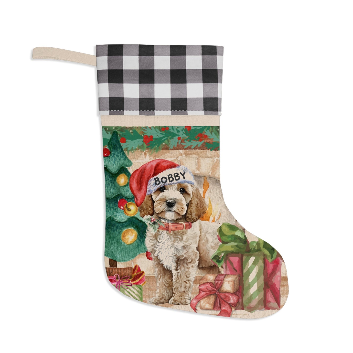 Personalized Cockapoo - Mini Doodle, Labradoodle, Cavapoo Dog Christmas Stocking, Custom Doodle Burlap/Linen Stocking, Doodle Mom