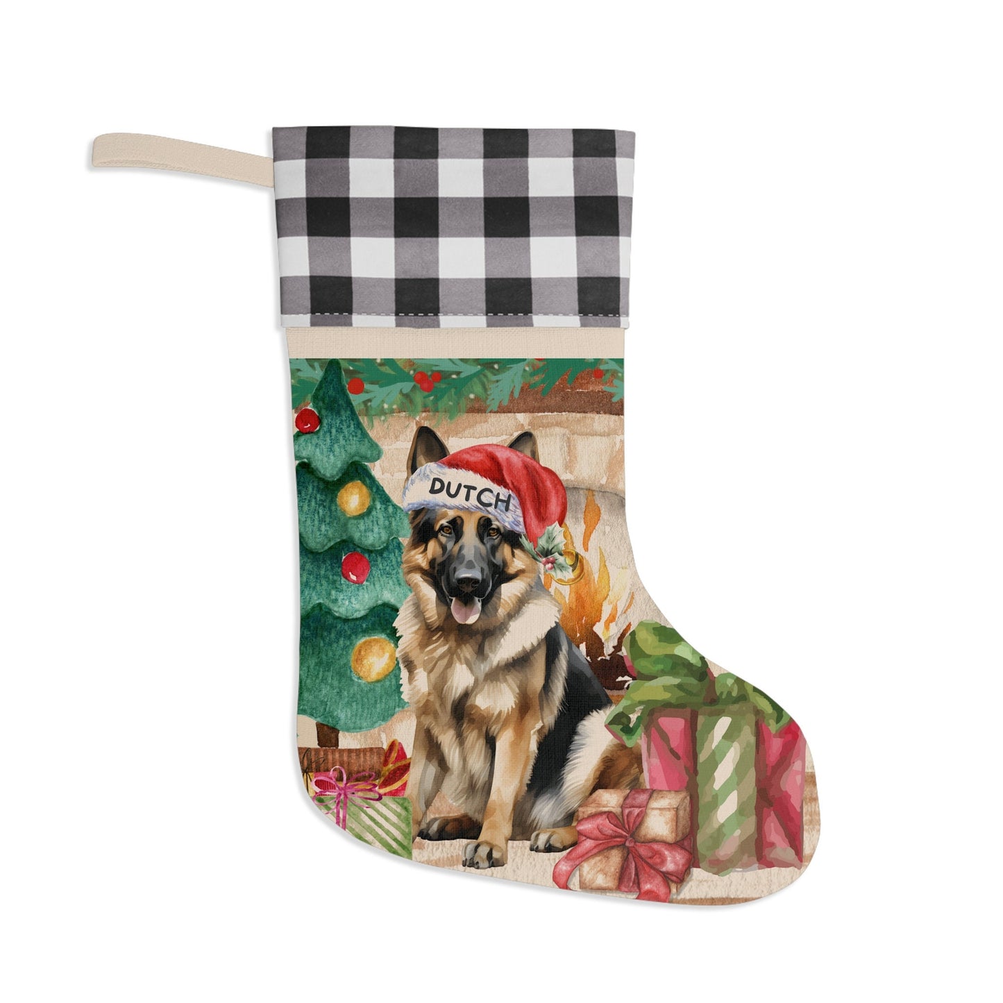 German Shepherd Dog Christmas Stocking - German Shepherd Mom or Dad Gift, Dog Christmas Decor, German Shepherd Lover Burlap/Linen