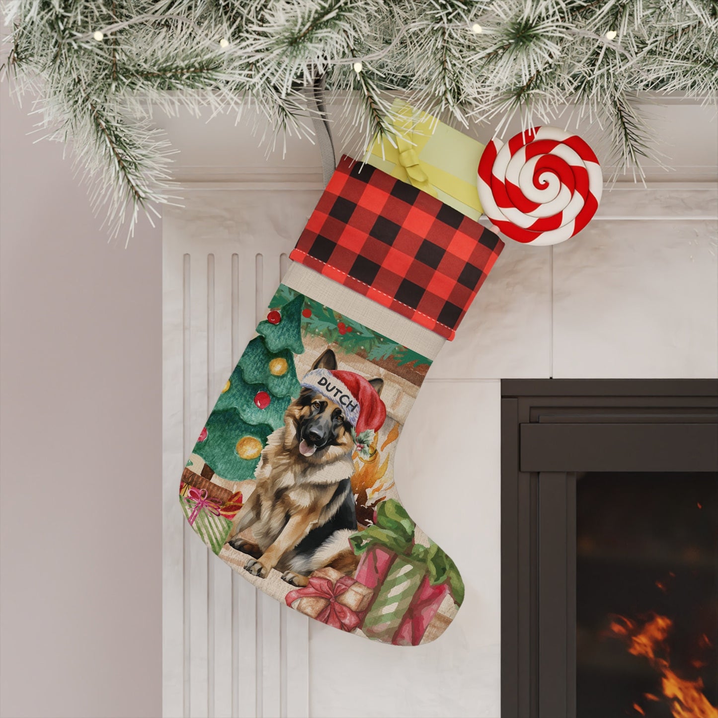 German Shepherd Dog Christmas Stocking - German Shepherd Mom or Dad Gift, Dog Christmas Decor, German Shepherd Lover Burlap/Linen