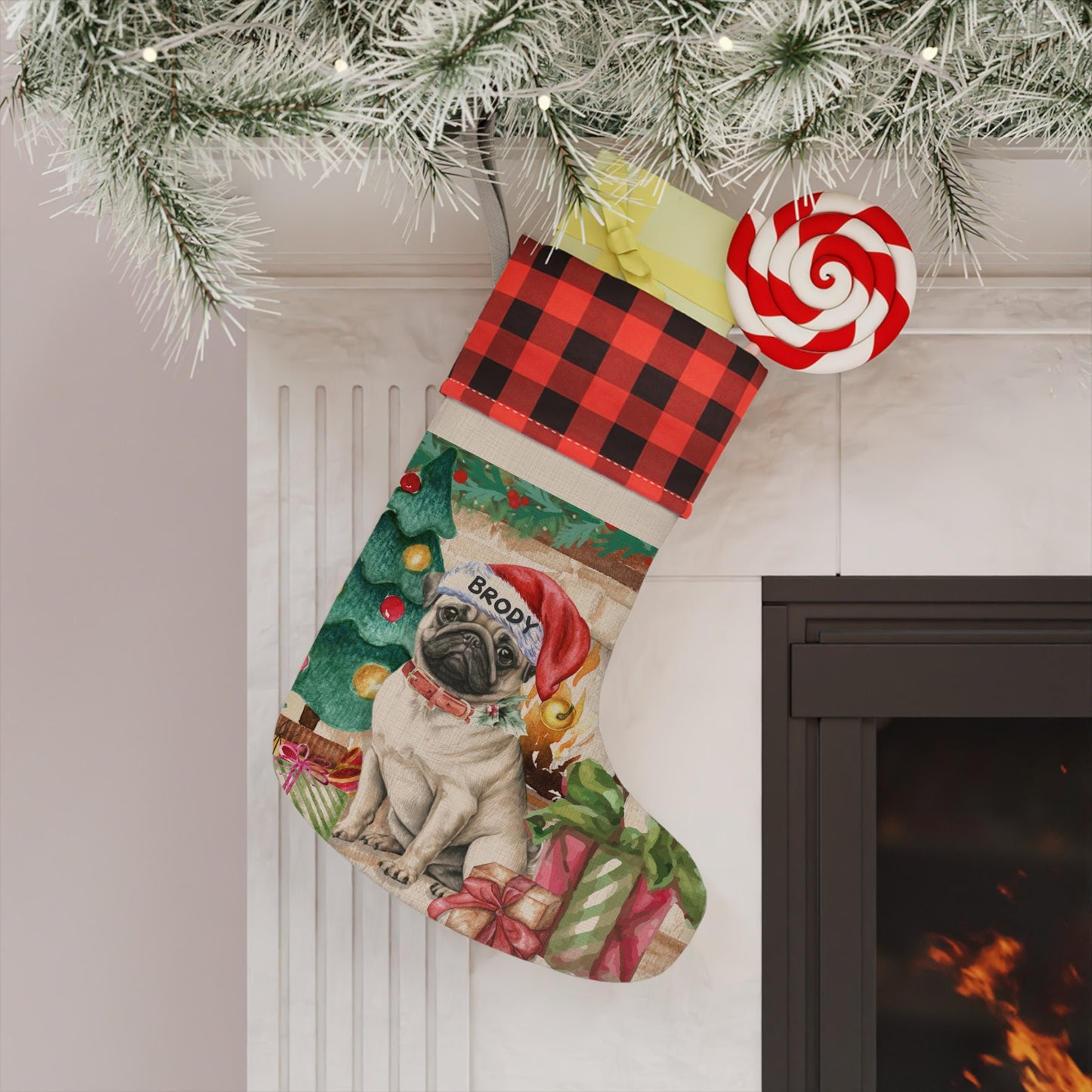 Personalized Pug Dog Christmas Stocking - Pug Mom and Dad Gift, Custom Pug Dog Christmas Decor, Pug Lover Burlap/Linen Stocking