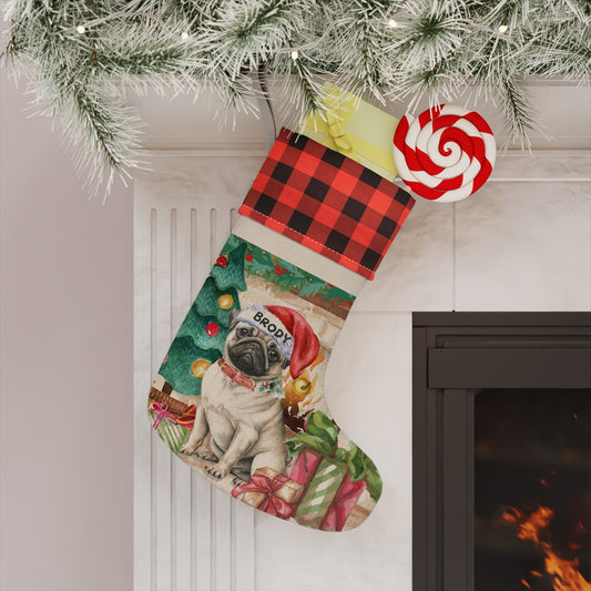 Personalized Pug Dog Christmas Stocking - Pug Mom and Dad Gift, Custom Pug Dog Christmas Decor, Pug Lover Burlap/Linen Stocking