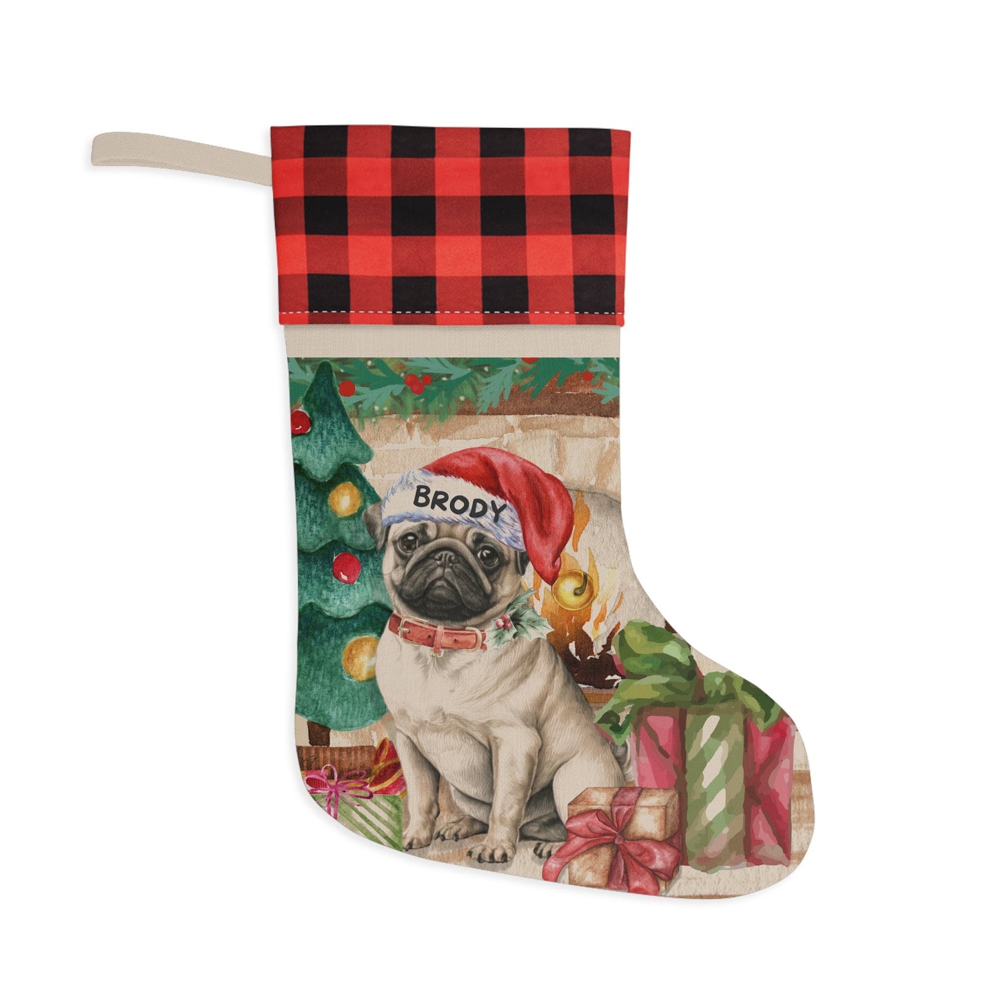 Personalized Pug Dog Christmas Stocking - Pug Mom and Dad Gift, Custom Pug Dog Christmas Decor, Pug Lover Burlap/Linen Stocking