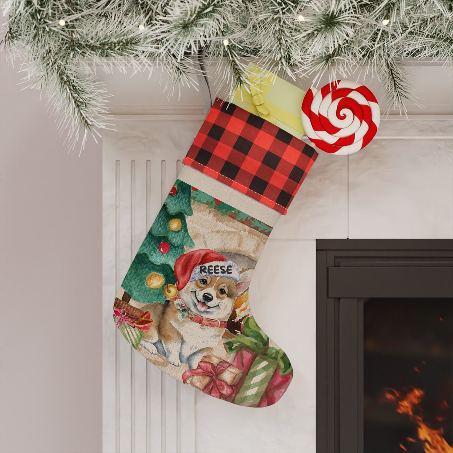 Personalized Corgi Dog Christmas Stocking - Custom Corgi Mom Dad Gift, Corgi Lover Burlap/Linen Stocking Christmas Decor