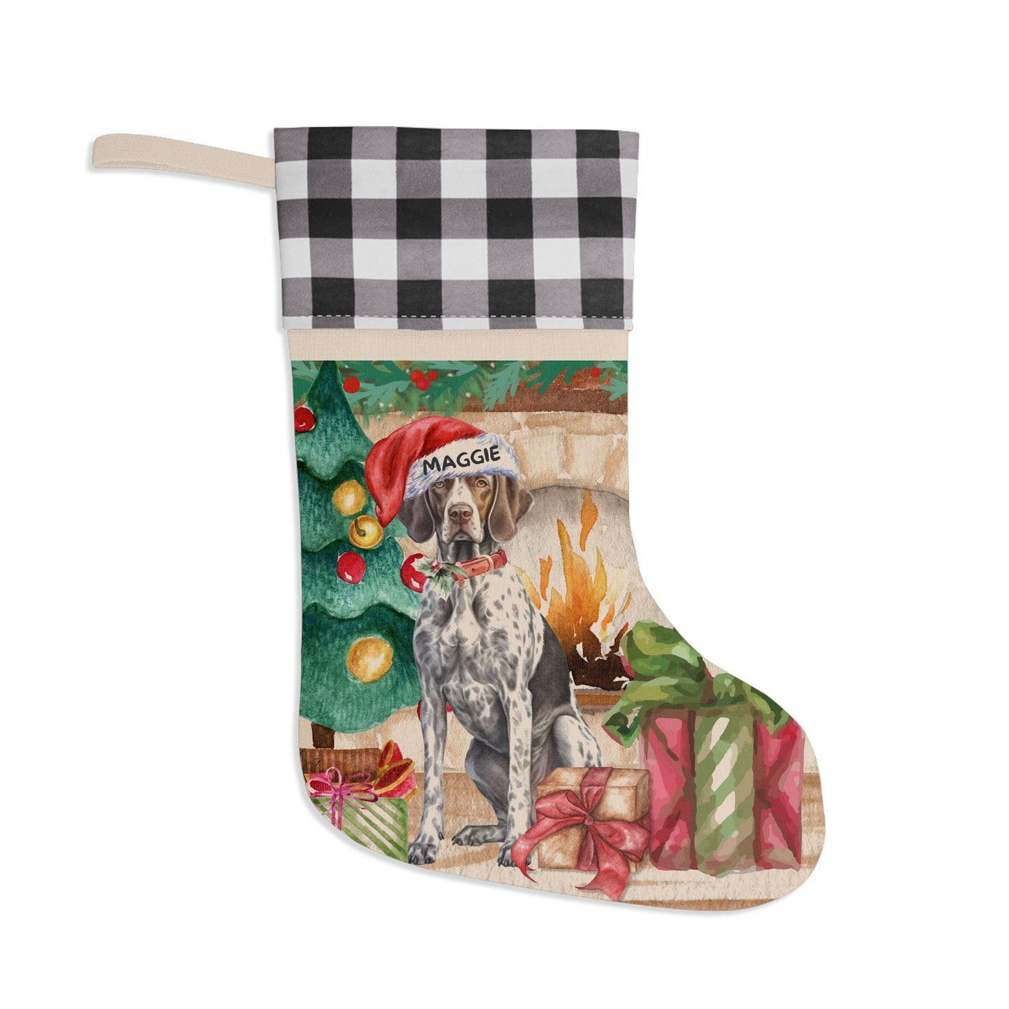 German Shorthaired Pointer Dog Christmas Stocking - Gsp Dog Mom or Dad Gift, German Shorthaired Pointer Lover Burlap/Linen Stockin