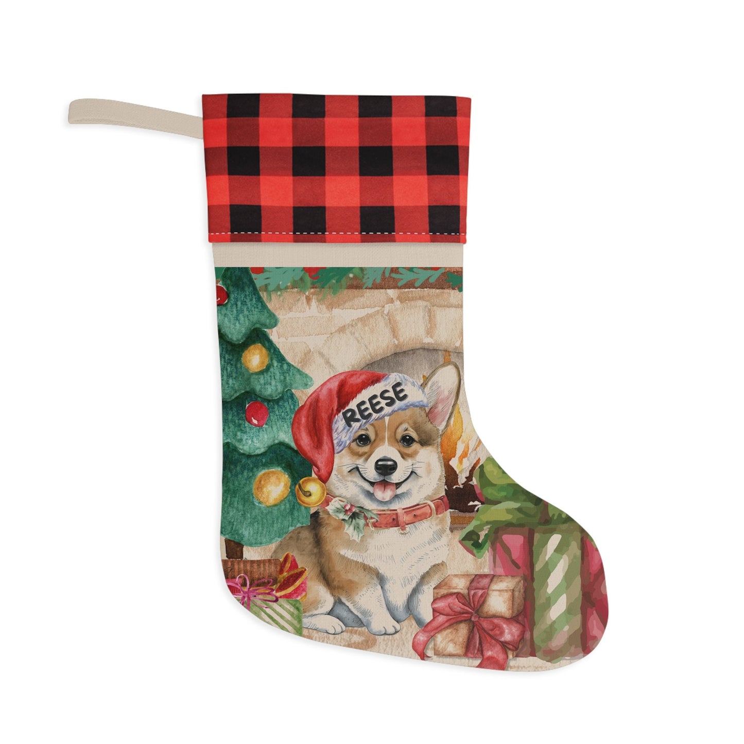 Personalized Corgi Dog Christmas Stocking - Custom Corgi Mom Dad Gift, Corgi Lover Burlap/Linen Stocking Christmas Decor