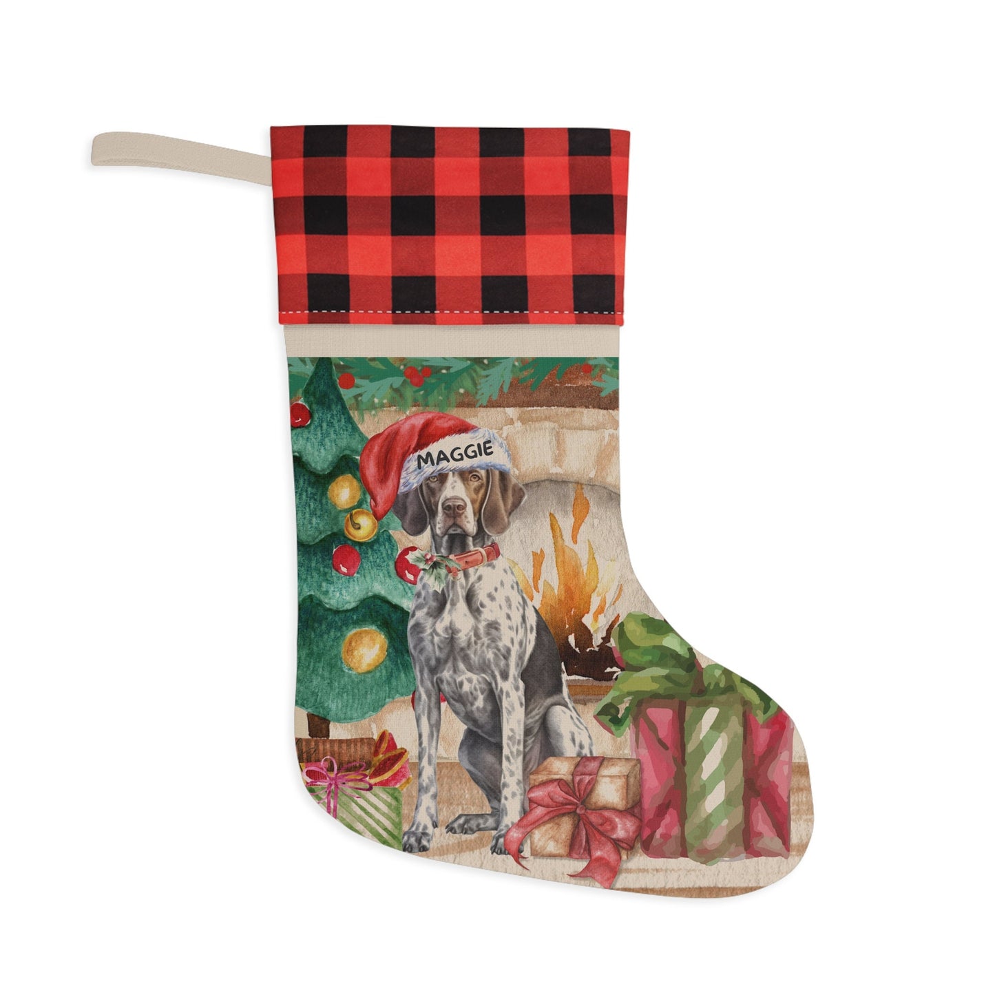 German Shorthaired Pointer Dog Christmas Stocking - Gsp Dog Mom or Dad Gift, German Shorthaired Pointer Lover Burlap/Linen Stockin