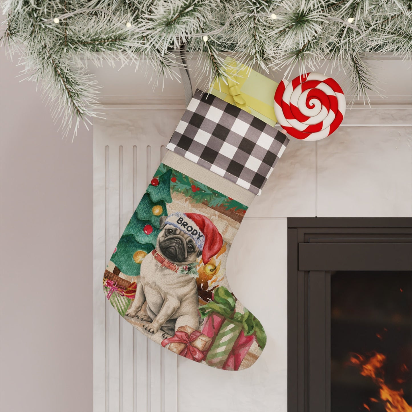 Personalized Pug Dog Christmas Stocking - Pug Mom and Dad Gift, Custom Pug Dog Christmas Decor, Pug Lover Burlap/Linen Stocking