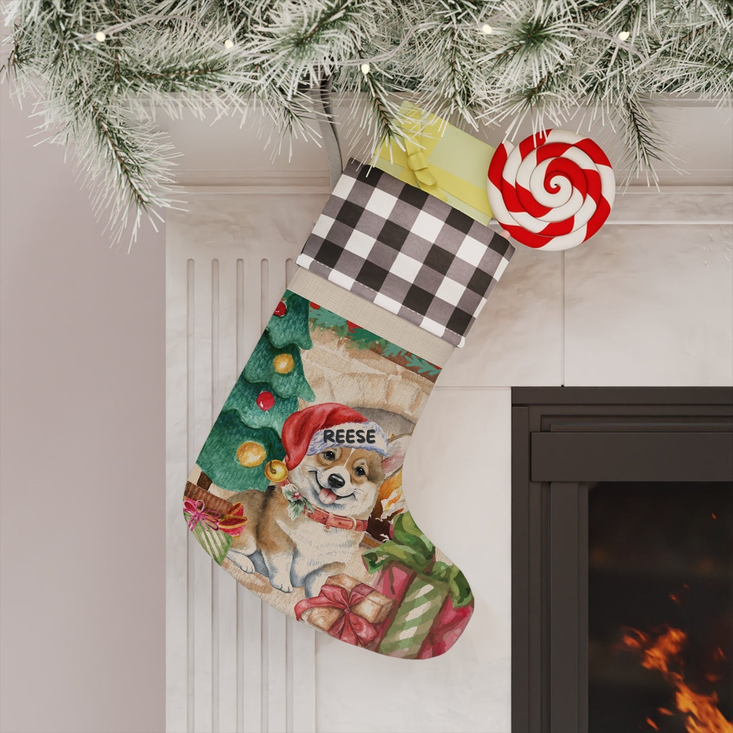 Personalized Corgi Dog Christmas Stocking - Custom Corgi Mom Dad Gift, Corgi Lover Burlap/Linen Stocking Christmas Decor