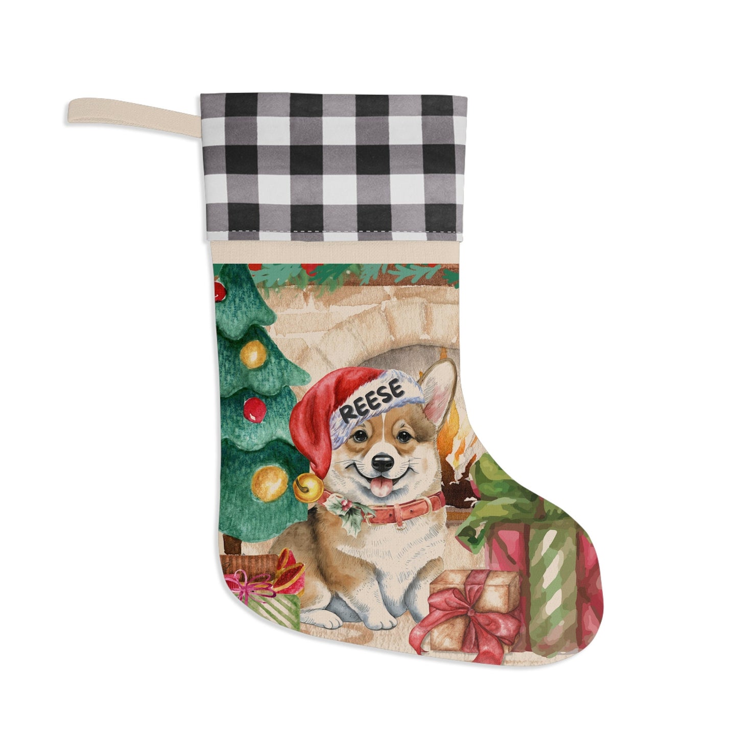 Personalized Corgi Dog Christmas Stocking - Custom Corgi Mom Dad Gift, Corgi Lover Burlap/Linen Stocking Christmas Decor