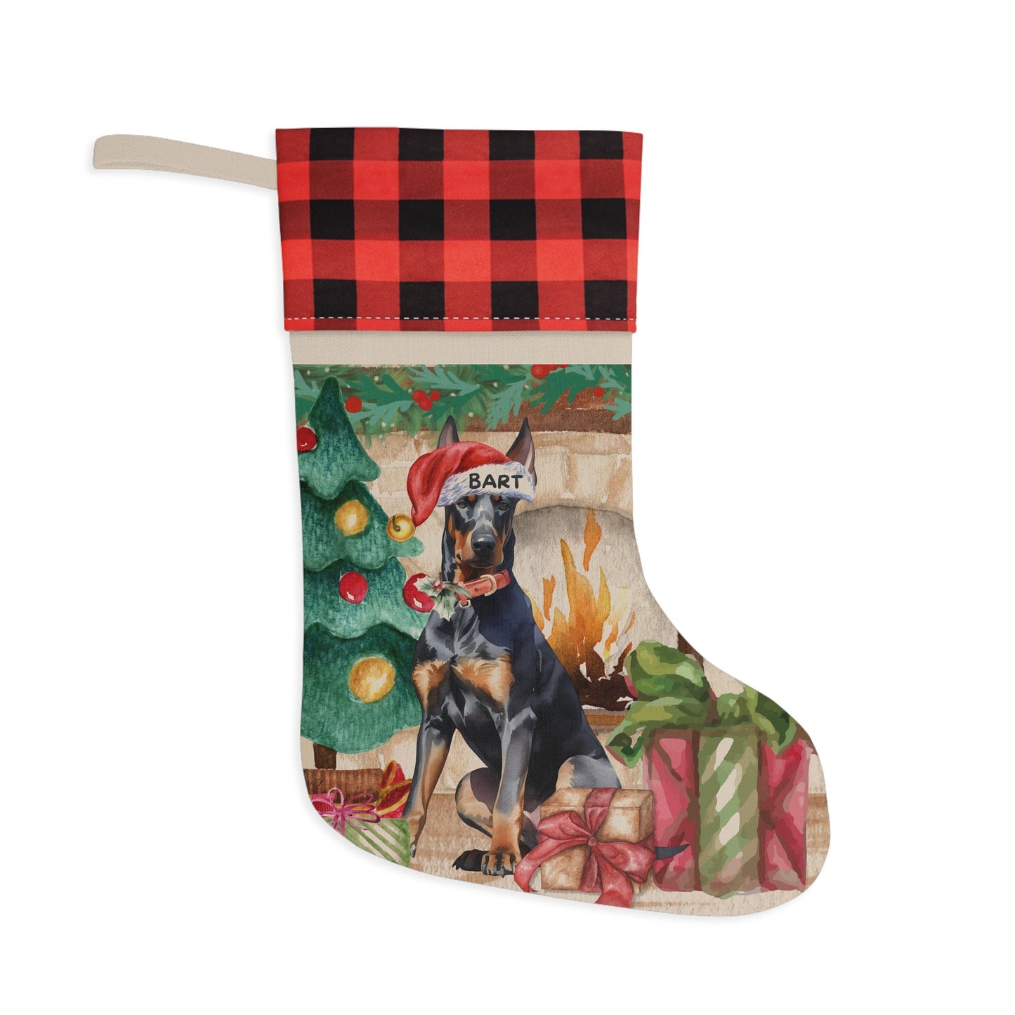 Personalized Doberman Pinscher Dog Christmas Stocking - Custom Doberman Pinscher Burlap/Linen Stocking, Doberman Mom Gift Christma