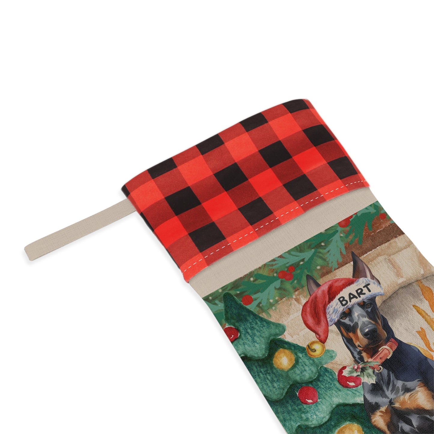 Personalized Doberman Pinscher Dog Christmas Stocking - Custom Doberman Pinscher Burlap/Linen Stocking, Doberman Mom Gift Christma