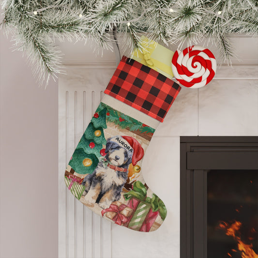 Doodle Dog Christmas Stocking - Bernedoodle, Aussiedoodle, Mountaindoodle, Doodle Mom Dad Gift, Dog Christmas Decor, Burlap/Linen