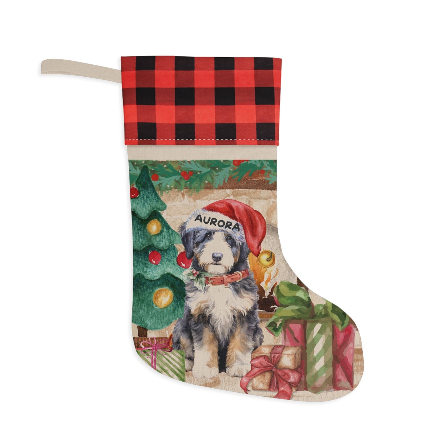 Doodle Dog Christmas Stocking - Bernedoodle, Aussiedoodle, Mountaindoodle, Doodle Mom Dad Gift, Dog Christmas Decor, Burlap/Linen