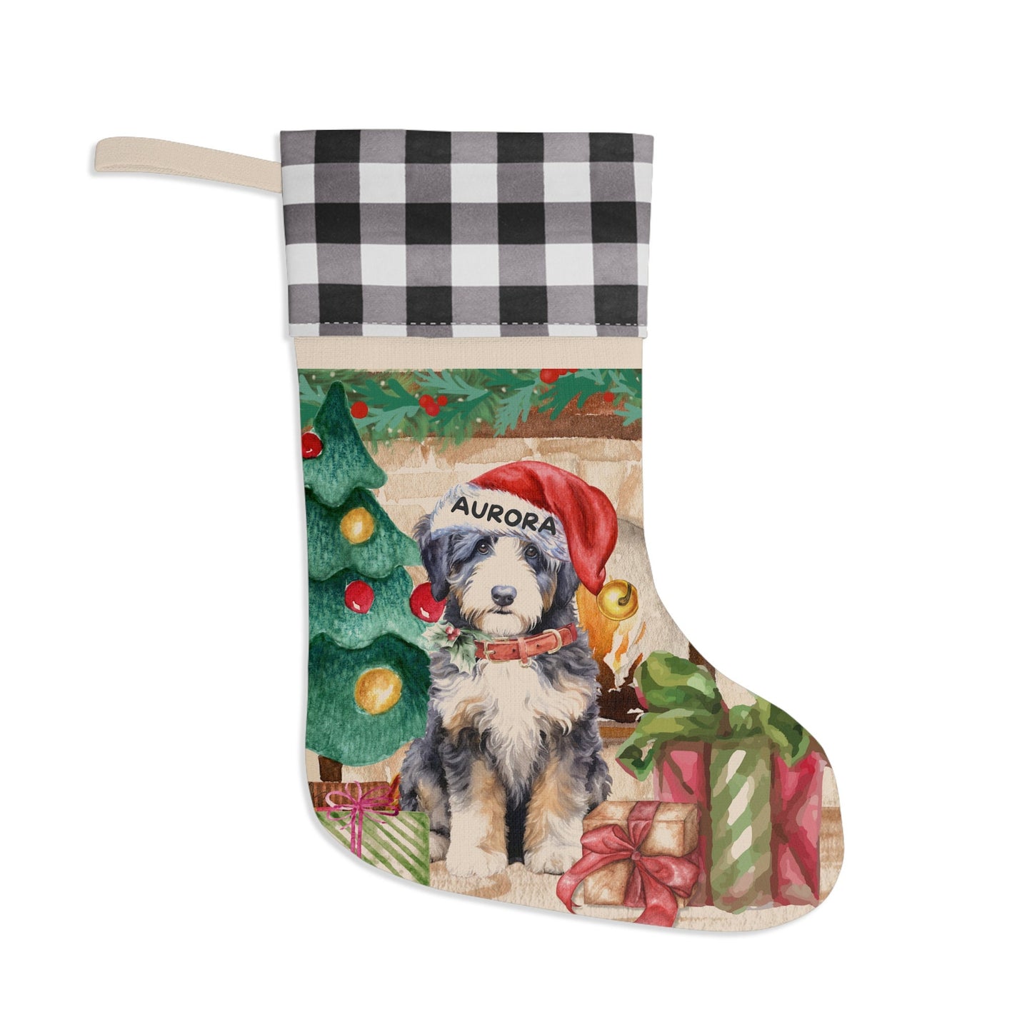 Doodle Dog Christmas Stocking - Bernedoodle, Aussiedoodle, Mountaindoodle, Doodle Mom Dad Gift, Dog Christmas Decor, Burlap/Linen