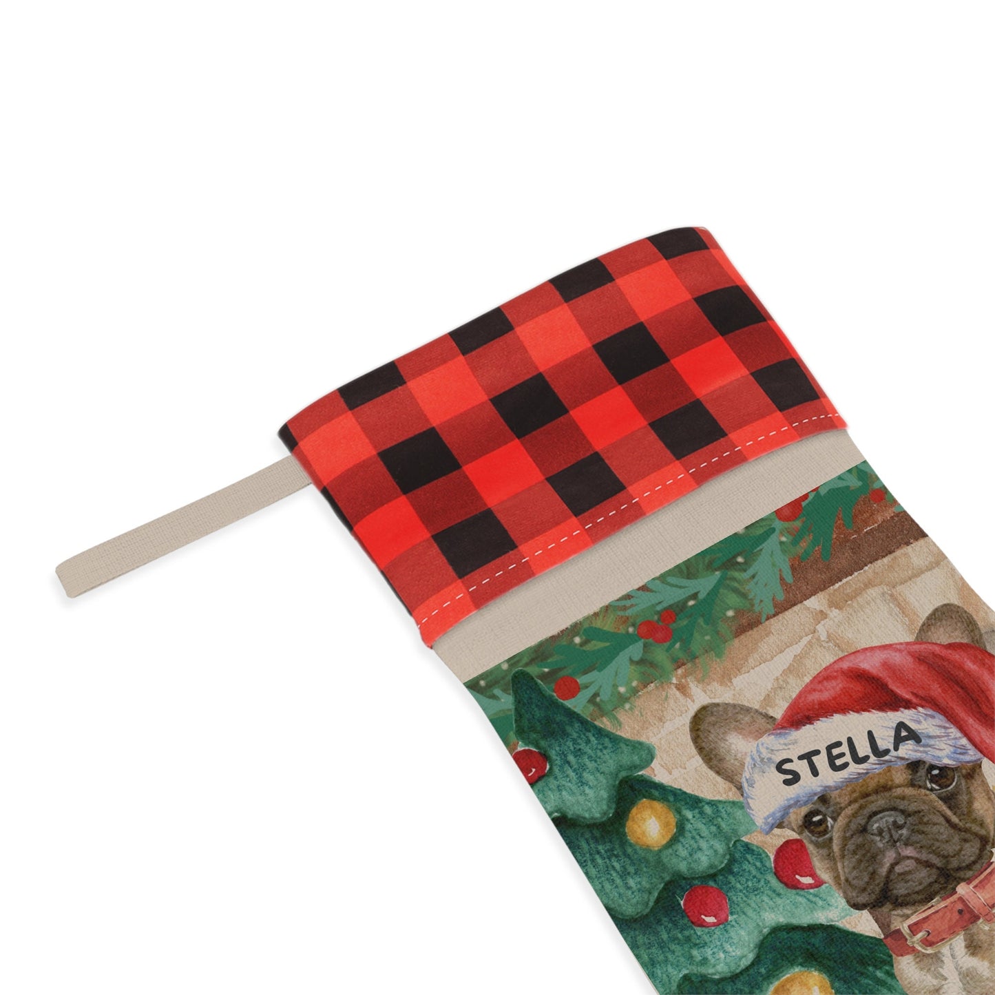 French Bulldog - Frenchie Dog Christmas Stocking, Doodle Mom or Dad Gift, Burlap/Linen Stocking