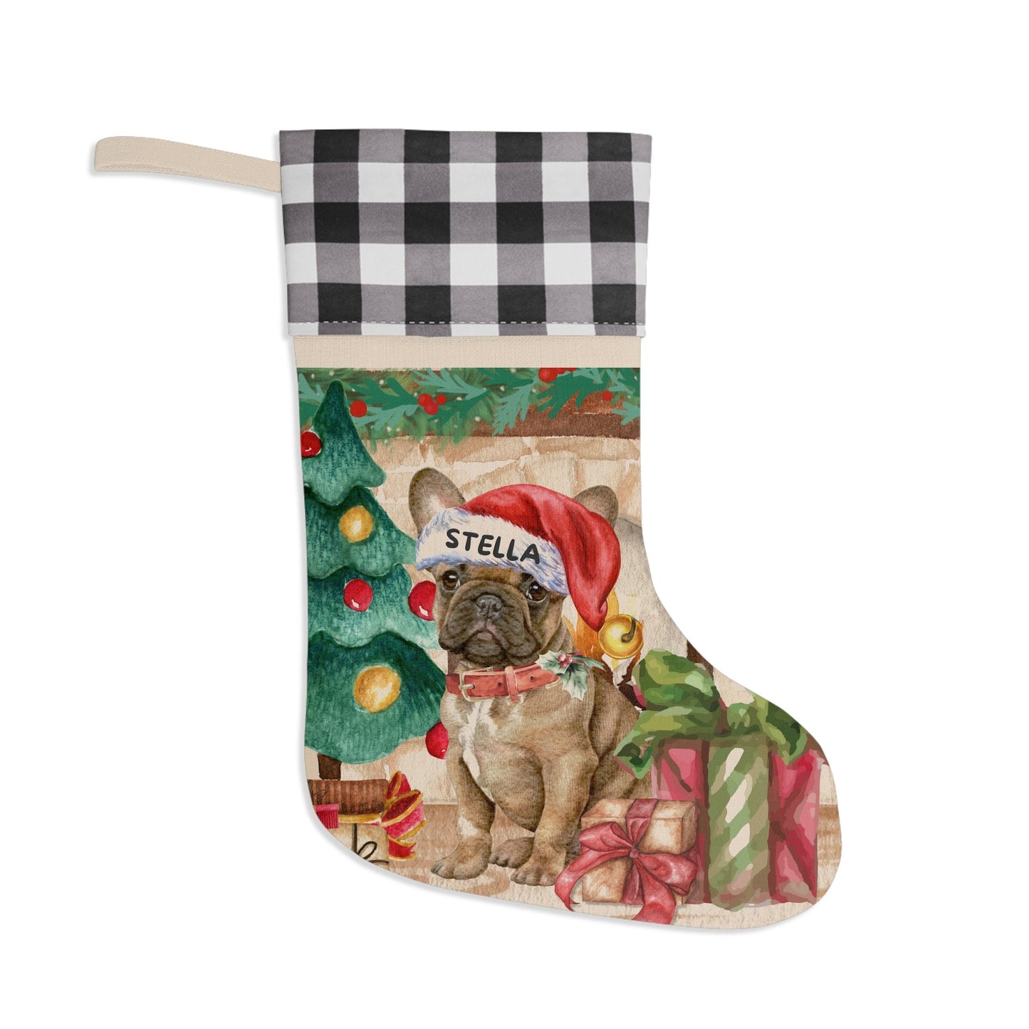 French Bulldog - Frenchie Dog Christmas Stocking, Doodle Mom or Dad Gift, Burlap/Linen Stocking