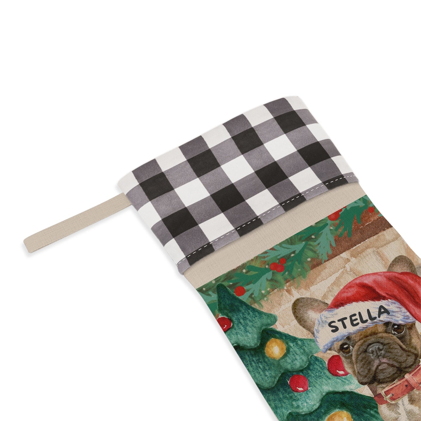 French Bulldog - Frenchie Dog Christmas Stocking, Doodle Mom or Dad Gift, Burlap/Linen Stocking