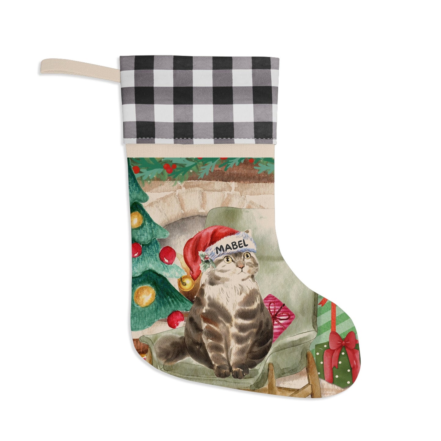 Personalized Gray Cat Christmas Stocking - Custom Gray Tabby Cat Christmas Stocking, Cat Mom or Dad Gift, Cat Lover Keepsake Gift