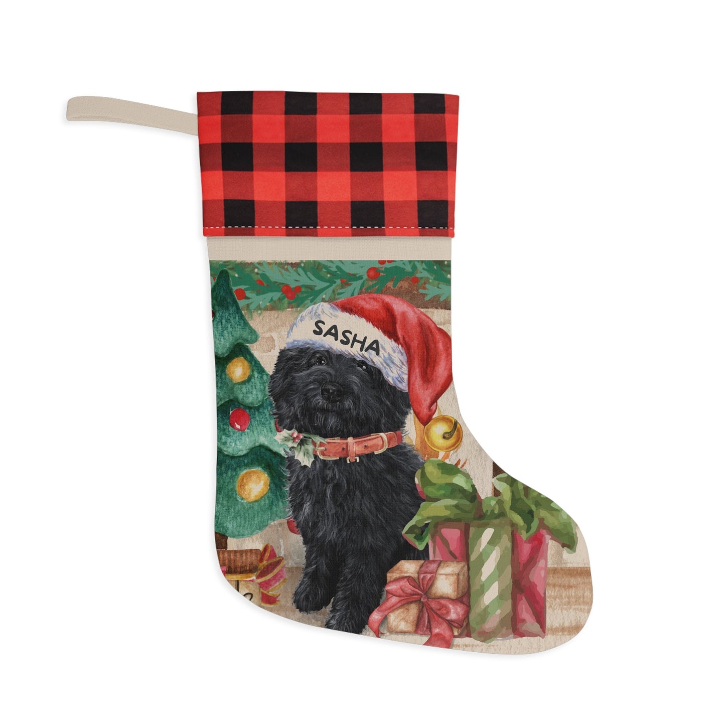 Personalized Black Goldendoodle - Labradoodle, Doodle Dog Christmas Stocking, Doodle Mom or Dad Gift, Burlap/Linen Stocking