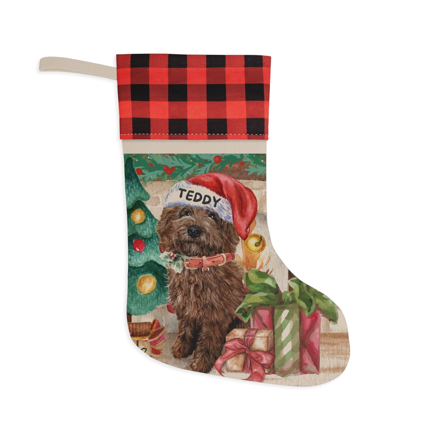 Personalized Custom Doodle Dog Stocking - Chocolate Brown Doodle Christmas Stocking, Doodle Mom or Dad Gift, Labradoodle, Goldendo