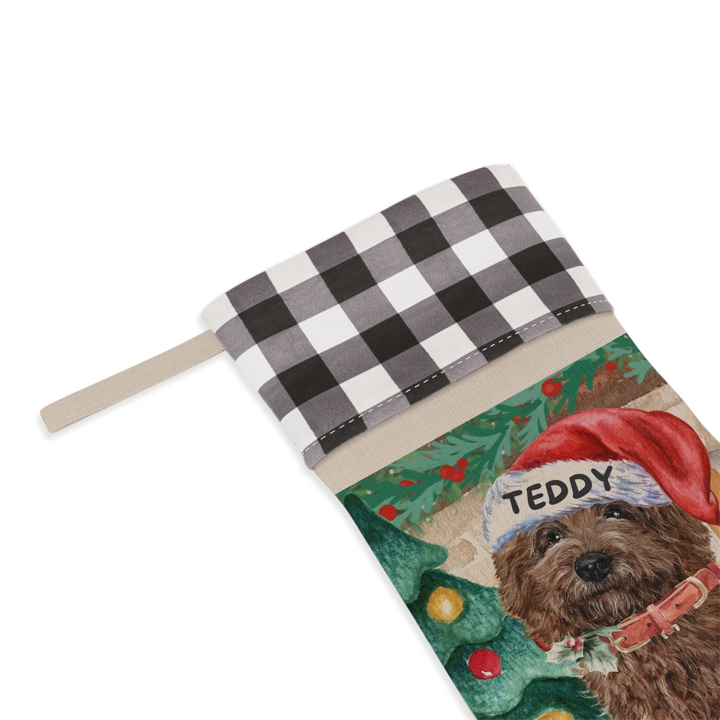 Personalized Custom Doodle Dog Stocking - Chocolate Brown Doodle Christmas Stocking, Doodle Mom or Dad Gift, Labradoodle, Goldendo