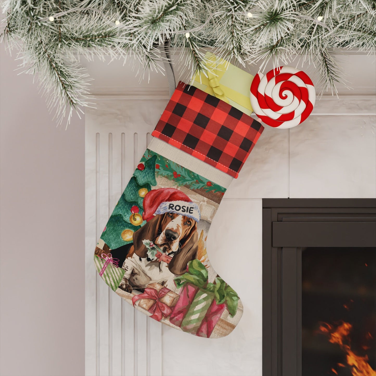 Personalized Basset Hound Christmas Stocking - Custom Basset Hound Dog Mom or Dad Gift, Basset Hound Keepsake Gift and Christmas D