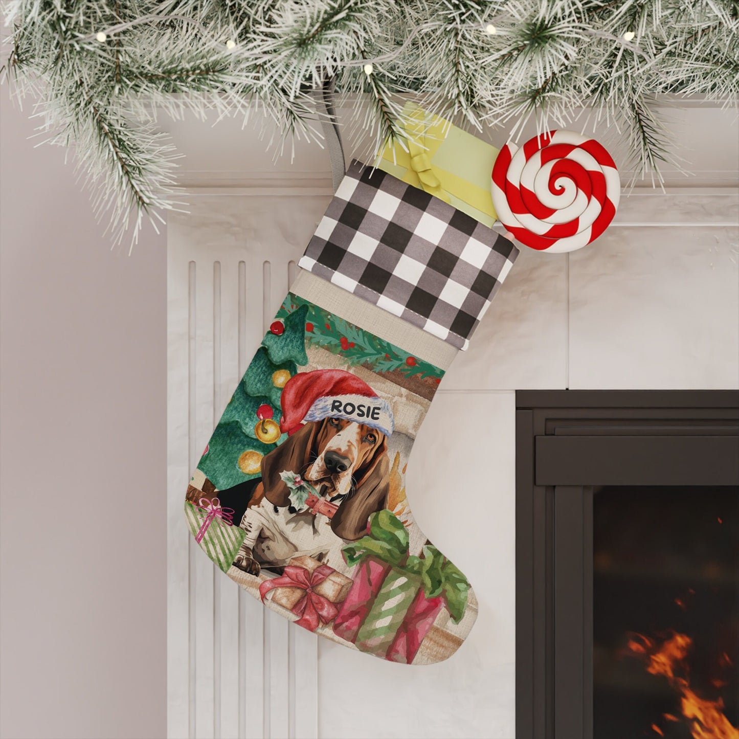 Personalized Basset Hound Christmas Stocking - Custom Basset Hound Dog Mom or Dad Gift, Basset Hound Keepsake Gift and Christmas D