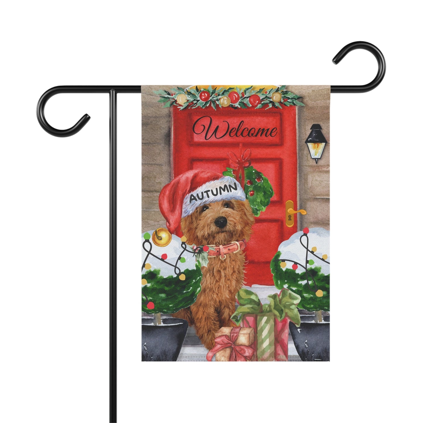 Apricot - Red  Doodle Dog Christmas Flag, Personalized Doodle Mom Dad Holiday Gift, Double-sided Flag, Stand Not Included, 2 Sizes